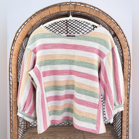 Current Air by Anthropologie Abilene Striped Boxy Balloon Sleeve Top XS - Picture 3 of 6